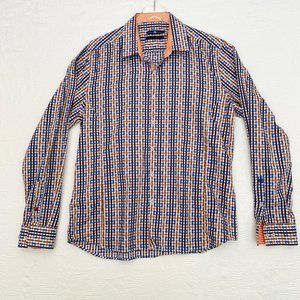 Stone Rose Red Rivet Collection Mens XL Orange Blue Button Down Shirt Lo…
